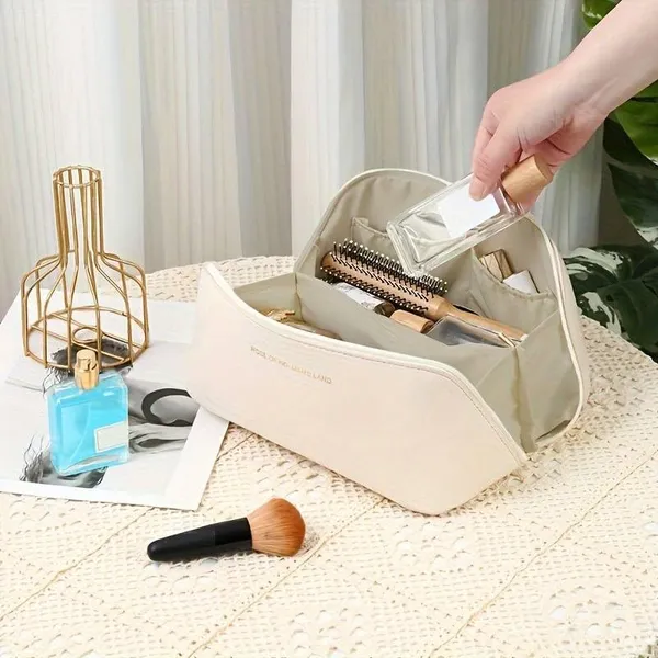 BLUE_BEADS_2pcs_Women_PU_Leather_Cosmetic_Bag_with_Makeup_Brush_Bag_Multifunction_Toiletries_Organizer_Portable_Travel_Waterproof_Makeup_Pouch_Toiletry_Bag_for_Women_and_Girls_(Beige)