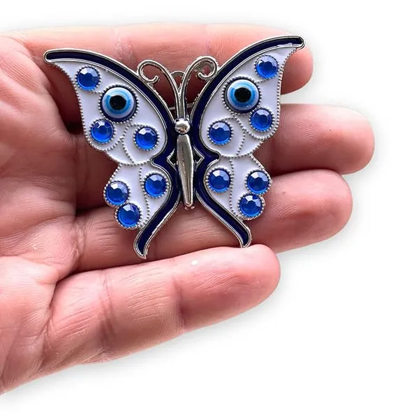BLUE_BEADS_Silver_Butterfly_Turkish_Evil_Eye_Fridge_Refrigerator_Sticker_Magnet_-_Sign_of_Good_Luck_&_Protection_Unique_Souvenir_Items_Home_and_Office_Decorative_Things_&_Car_Accessories