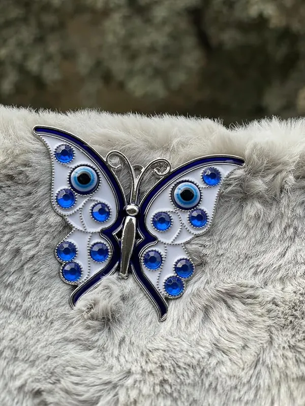 BLUE_BEADS_Silver_Butterfly_Turkish_Evil_Eye_Fridge_Refrigerator_Sticker_Magnet_-_Sign_of_Good_Luck_&_Protection_Unique_Souvenir_Items_Home_and_Office_Decorative_Things_&_Car_Accessories