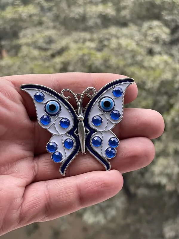 BLUE_BEADS_Silver_Butterfly_Turkish_Evil_Eye_Fridge_Refrigerator_Sticker_Magnet_-_Sign_of_Good_Luck_&_Protection_Unique_Souvenir_Items_Home_and_Office_Decorative_Things_&_Car_Accessories
