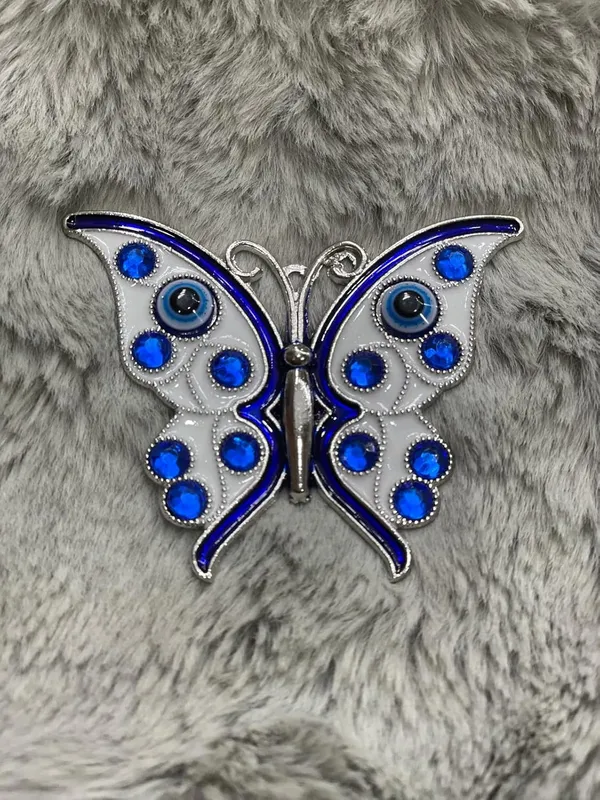 BLUE_BEADS_Silver_Butterfly_Turkish_Evil_Eye_Fridge_Refrigerator_Sticker_Magnet_-_Sign_of_Good_Luck_&_Protection_Unique_Souvenir_Items_Home_and_Office_Decorative_Things_&_Car_Accessories