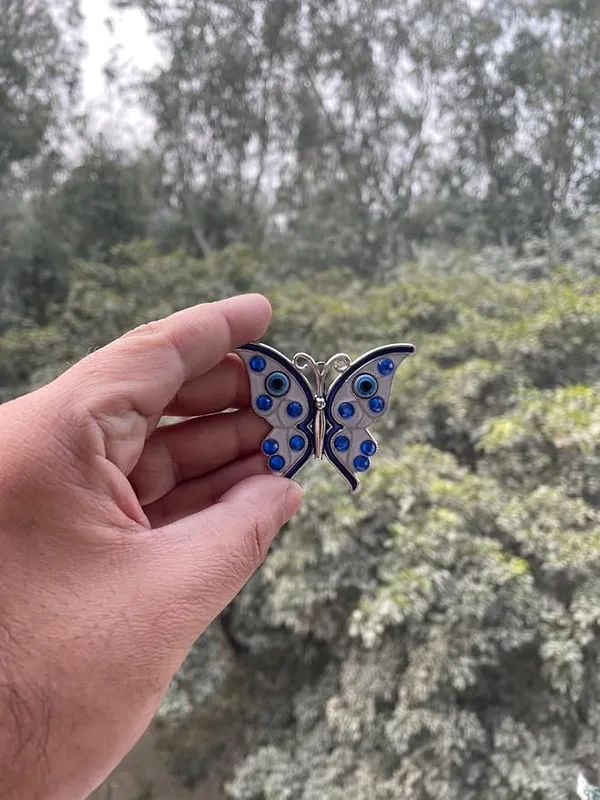 BLUE_BEADS_Silver_Butterfly_Turkish_Evil_Eye_Fridge_Refrigerator_Sticker_Magnet_-_Sign_of_Good_Luck_&_Protection_Unique_Souvenir_Items_Home_and_Office_Decorative_Things_&_Car_Accessories