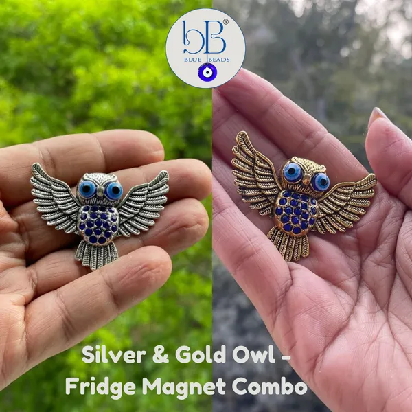 Pack_of_2_BLUE_BEADS_Home_&_Decor_Magnets_Silver_&_Gold_Flying_Owl_Turkish_Evil_Eye_Fridge_Magnet_Refrigerator_Sticker_-_Sign_of_Good_Luck_&_Protection_Unique_Souvenir_Items_Home_and_Office_Decorative_Things_&_Car_Accessories