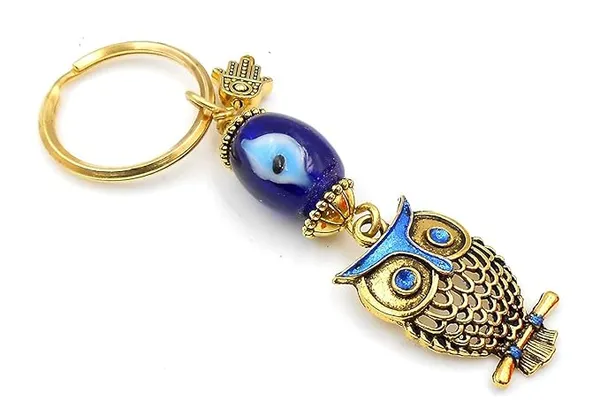 Pack_of_2_BLUE_BEADS_Gold_Owl_Design_Pendant_with_Blue_Evil_Eye_Keychain_Keyring_for_Men_and_Women_|_Zinc