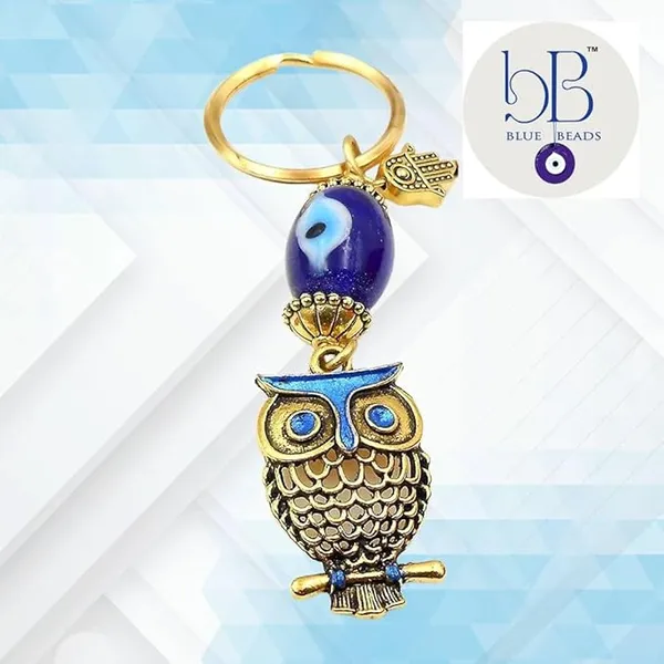 Pack_of_2_BLUE_BEADS_Gold_Owl_Design_Pendant_with_Blue_Evil_Eye_Keychain_Keyring_for_Men_and_Women_|_Zinc