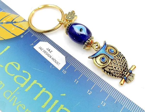 Pack_of_2_BLUE_BEADS_Gold_Owl_Design_Pendant_with_Blue_Evil_Eye_Keychain_Keyring_for_Men_and_Women_|_Zinc