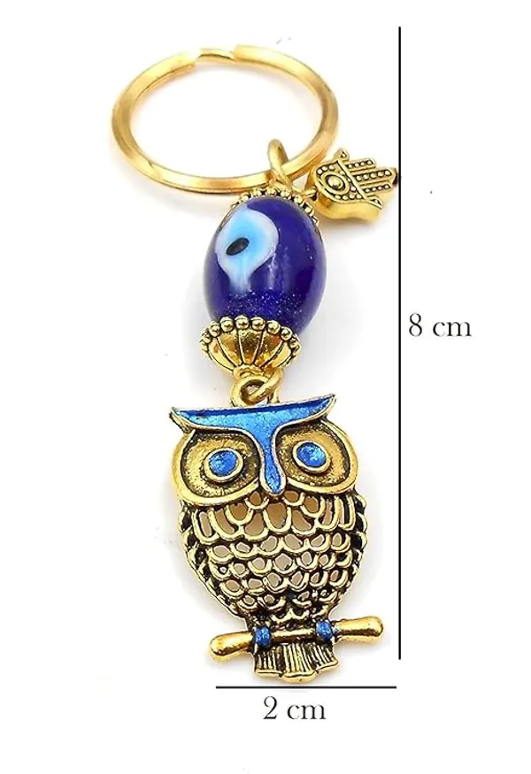 Pack_of_2_BLUE_BEADS_Gold_Owl_Design_Pendant_with_Blue_Evil_Eye_Keychain_Keyring_for_Men_and_Women_|_Zinc