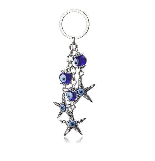 Blue_&_Silver_Three_Star_Fish_Evil_Eye_Keychain_Keyring_For_Car/Bike_Home_And_Office_Keychain_Keyring_For_Men_And_Women