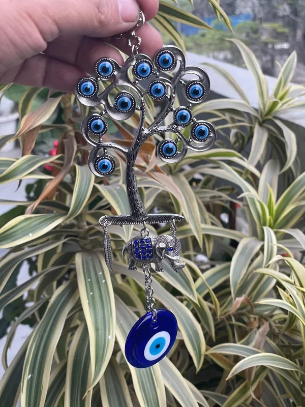 _Home_Decor_Silver_Evil_Eye_Wall_Hanging_Tree_with_Elephant_for_Diwali_Gift_Pendant_Decoration,_Door_and_Car_Hanging_Ornament_Amulet_for_Car,_Home_and_Office_for_Protection_and_Blessing
