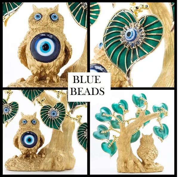 BLUE_BEADS_Metal_Betel_Leaf_With_Lucky_Owl_Tree_Amulet_Table_Centerpiece_Ornament_For_Home_Office_Decor_Protection_Gift,_25_Cm,_Gold