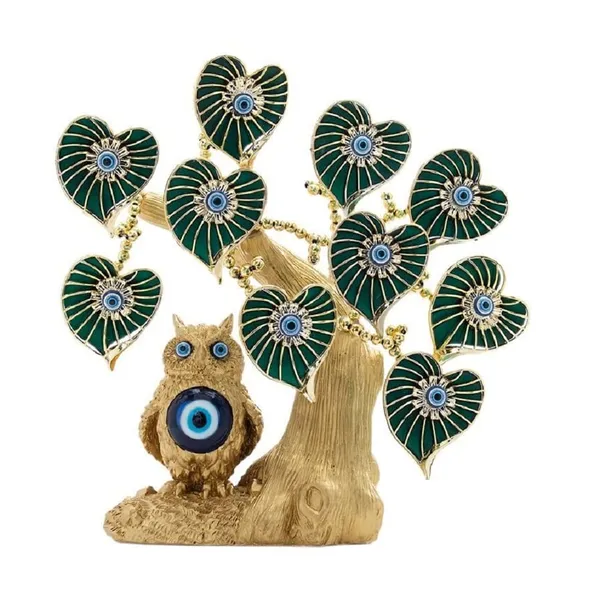 BLUE_BEADS_Metal_Betel_Leaf_With_Lucky_Owl_Tree_Amulet_Table_Centerpiece_Ornament_For_Home_Office_Decor_Protection_Gift,_25_Cm,_Gold