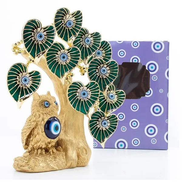 BLUE_BEADS_Metal_Betel_Leaf_With_Lucky_Owl_Tree_Amulet_Table_Centerpiece_Ornament_For_Home_Office_Decor_Protection_Gift,_25_Cm,_Gold