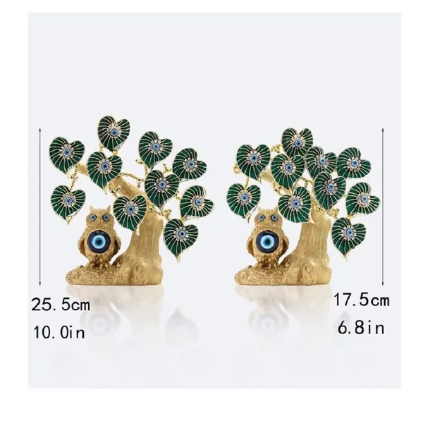 BLUE_BEADS_Metal_Betel_Leaf_With_Lucky_Owl_Tree_Amulet_Table_Centerpiece_Ornament_For_Home_Office_Decor_Protection_Gift,_25_Cm,_Gold