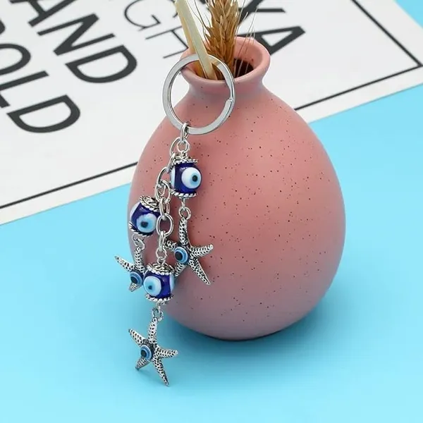 Pack_of_2_BLUE_BEADS_Combo_Offer_Blue_and_Silver_Evil_Eye_Peacock_with_Blue_Round_Design_Keychain_For_Bike/Car_Gifting_With_Key_Ring_Anti-Rust
