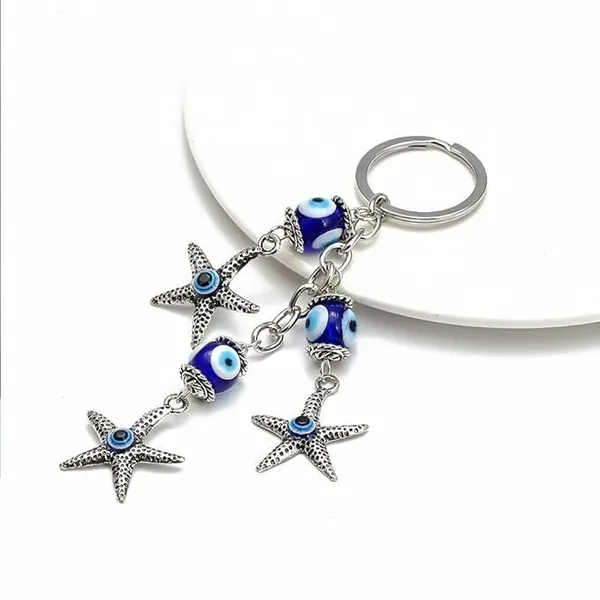 Pack_of_2_BLUE_BEADS_Combo_Offer_Blue_and_Silver_Evil_Eye_Peacock_with_Blue_Round_Design_Keychain_For_Bike/Car_Gifting_With_Key_Ring_Anti-Rust