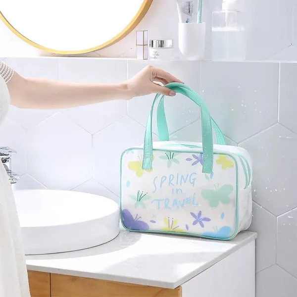 BLUE_BEADS_Turquoise_Color_Butterfly_Pattern_Transparent_Cosmetic_Bag_Multifunction_Toiletries_Organizer_Portable_Travel_Waterproof_Toiletry_Bag_for_Men_and_Women_(Size_4)