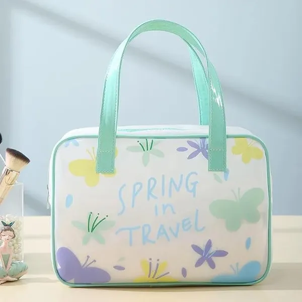 BLUE_BEADS_Turquoise_Color_Butterfly_Pattern_Transparent_Cosmetic_Bag_Multifunction_Toiletries_Organizer_Portable_Travel_Waterproof_Toiletry_Bag_for_Men_and_Women_(Size_4)