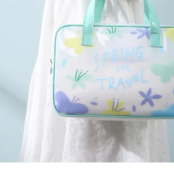 BLUE_BEADS_Turquoise_Color_Butterfly_Pattern_Transparent_Cosmetic_Bag_Multifunction_Toiletries_Organizer_Portable_Travel_Waterproof_Toiletry_Bag_for_Men_and_Women_(Size_4)