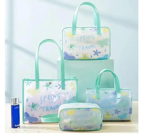 BLUE_BEADS_Turquoise_Color_Butterfly_Pattern_Transparent_Cosmetic_Bag_Multifunction_Toiletries_Organizer_Portable_Travel_Waterproof_Toiletry_Bag_for_Men_and_Women_(Size_1)