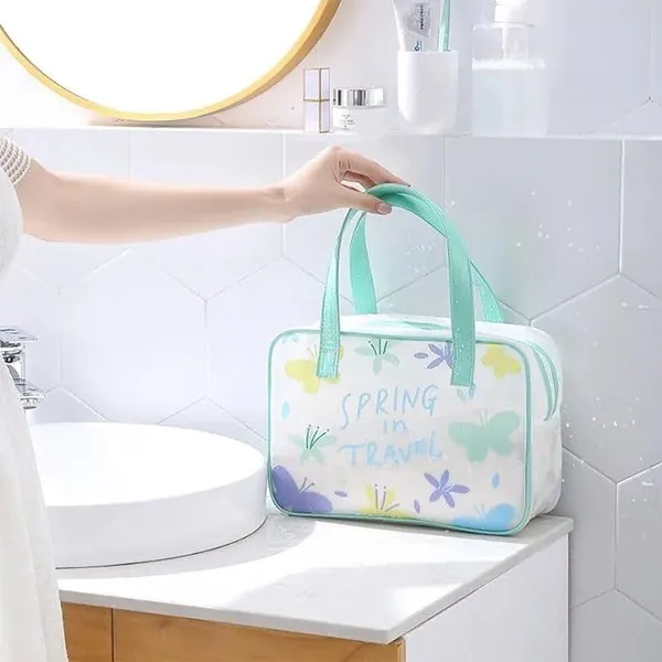 BLUE_BEADS_Turquoise_Color_Butterfly_Pattern_Transparent_Cosmetic_Bag_Multifunction_Toiletries_Organizer_Portable_Travel_Waterproof_Toiletry_Bag_for_Men_and_Women_(Size_1)