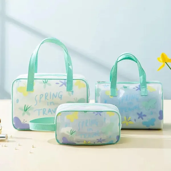 BLUE_BEADS_Turquoise_Color_Butterfly_Pattern_Transparent_Cosmetic_Bag_Multifunction_Toiletries_Organizer_Portable_Travel_Waterproof_Toiletry_Bag_for_Men_and_Women_(Size_1)