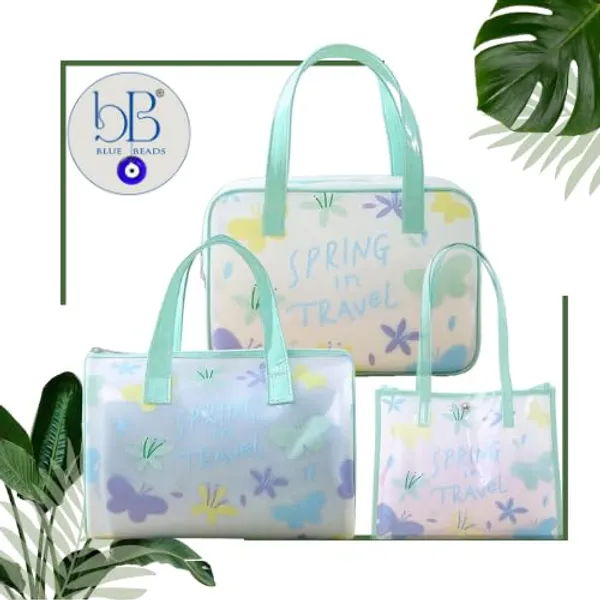BLUE_BEADS_Turquoise_Color_Butterfly_Pattern_Transparent_Cosmetic_Bag_Multifunction_Toiletries_Organizer_Portable_Travel_Waterproof_Toiletry_Bag_for_Men_and_Women_(Size_1)