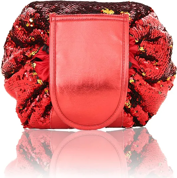 BLUE_BEADS_Red_Mermaid_Sequin_Women_Drawstring_Cosmetic_Bag_Travel_Storage_Makeup_Bag_Organizer_and_Toiletry_Pouch_for_Women