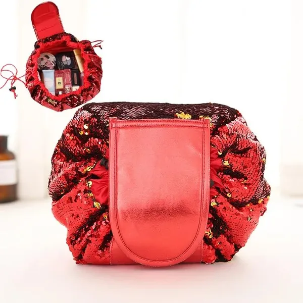 BLUE_BEADS_Red_Mermaid_Sequin_Women_Drawstring_Cosmetic_Bag_Travel_Storage_Makeup_Bag_Organizer_and_Toiletry_Pouch_for_Women