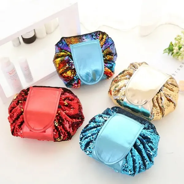 BLUE_BEADS_Red_Mermaid_Sequin_Women_Drawstring_Cosmetic_Bag_Travel_Storage_Makeup_Bag_Organizer_and_Toiletry_Pouch_for_Women