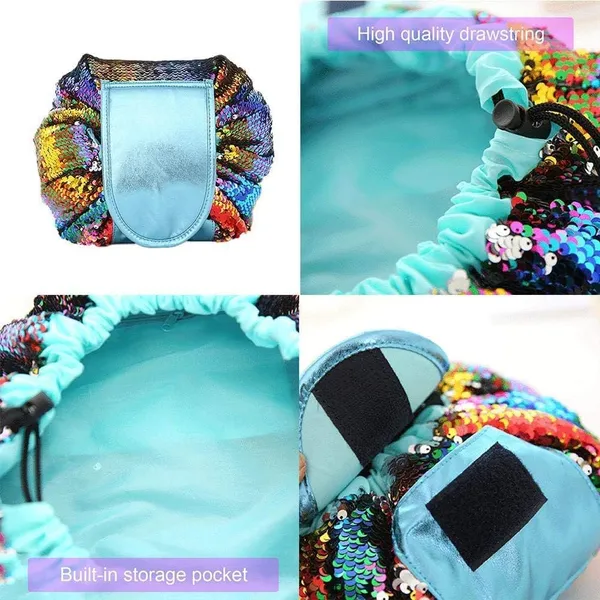 BLUE_BEADS_Red_Mermaid_Sequin_Women_Drawstring_Cosmetic_Bag_Travel_Storage_Makeup_Bag_Organizer_and_Toiletry_Pouch_for_Women