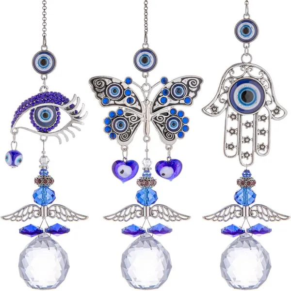 _3_PCS_Home_Decor_Evil_Eye_Hamsa_Hanging_Wall_Hanging_Car_Hanging_Suncatcher_with_Crystals_Balls_Prism_Rainbow_Maker_for_Home,_Office,_Garden_Decoration,_Window_Decorations