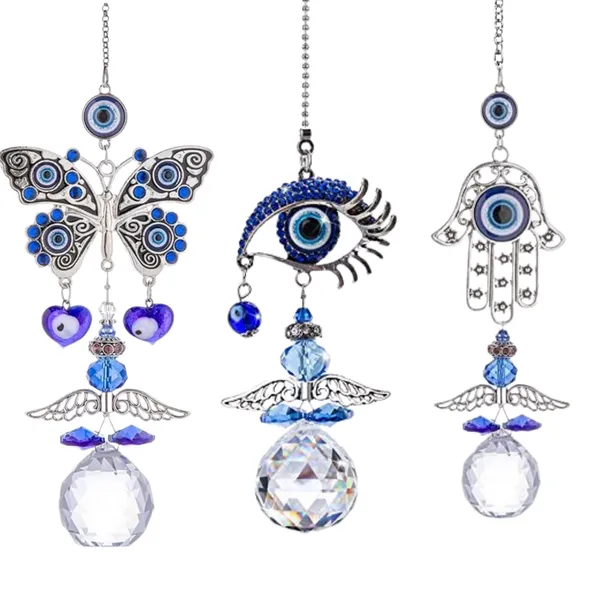 _3_PCS_Home_Decor_Evil_Eye_Hamsa_Hanging_Wall_Hanging_Car_Hanging_Suncatcher_with_Crystals_Balls_Prism_Rainbow_Maker_for_Home,_Office,_Garden_Decoration,_Window_Decorations