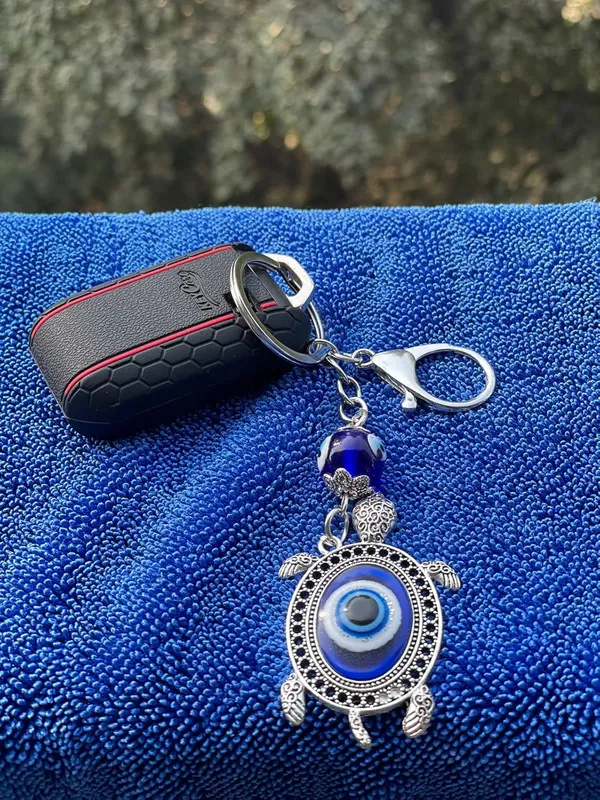 Pack_Of_2_Blue_&_Silver_Evil_Eye_Lucky_Turtle_Keychain_For_Bike/Car_Gifting_With_Key_Ring_AntiRust