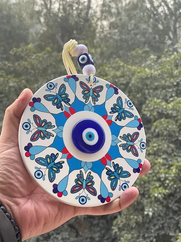 BLUE_BEADS_Home_Decor_Evil_Eye_Hanging_White_Butterfly_Print_with_Turkish_Feng_Shui_Vastu_Blue_Glass_Evil_Eye_Door_Hanging_Nazar_batu_Protection_Good_Luck_Gifting_Home/Office