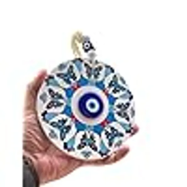 BLUE_BEADS_Home_Decor_Evil_Eye_Hanging_White_Butterfly_Print_with_Turkish_Feng_Shui_Vastu_Blue_Glass_Evil_Eye_Door_Hanging_Nazar_batu_Protection_Good_Luck_Gifting_Home/Office