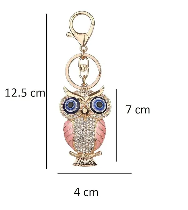 BLUE_BEADS_Gold_with_Evil_Eye_Crystal_Rhinestone_Sparkling_Owl_Keychain_For_Bike/Car_Gifting_Key_Ring_For_Men_Women_and_Handbag_Charm_(pink)