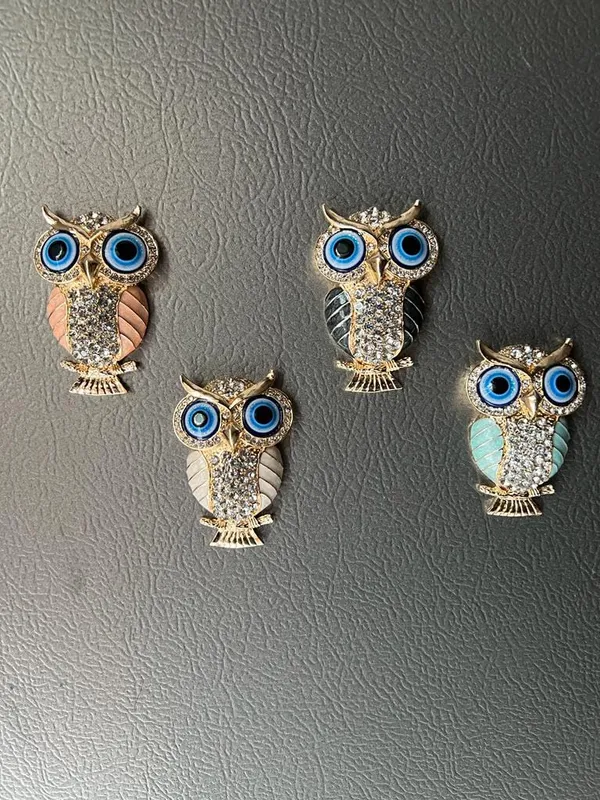BLUE_BEADS_Gold_with_Evil_Eye_Crystal_Rhinestone_Sparkling_Owl_Fridge_Sticker_Magnet_-_Sign_of_Good_Luck_&_Protection_(white)