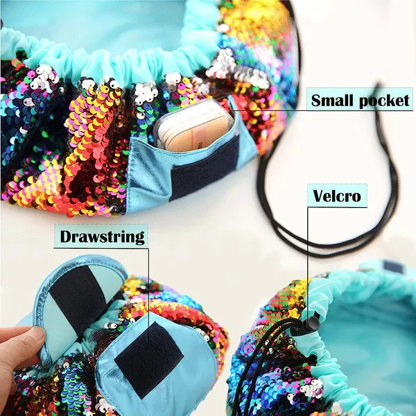 BLUE_BEADS_Blue_Mermaid_Sequin_Women_Drawstring_Cosmetic_Bag_Travel_Storage_Makeup_Bag_Organizer_and_Toiletry_Pouch_for_Women