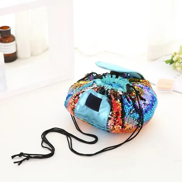 BLUE_BEADS_Blue_Mermaid_Sequin_Women_Drawstring_Cosmetic_Bag_Travel_Storage_Makeup_Bag_Organizer_and_Toiletry_Pouch_for_Women