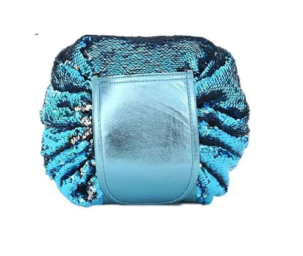BLUE_BEADS_Blue_Mermaid_Sequin_Women_Drawstring_Cosmetic_Bag_Travel_Storage_Makeup_Bag_Organizer_and_Toiletry_Pouch_for_Women