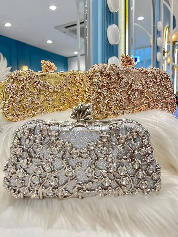 BLUE_BEADS_Small_Crystal_and_Metal_Elegant_Rhinestone_Clutch_Evening_Purse_Night_Party_Clutch_for_Wedding_Cocktail_Party_and_Special_Occasions_(Gold)