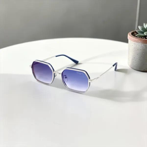SwamiRaj_EyeWorld_Dual_Metal_Hexagonal_Sunglasses_Titanium_Frame,_Blue_Shaded_Polycarbonate_Lens_with_Blue_Mercury,_UV_Protected_Ideal_for_Men_&_Women_(Fernango_H5585)