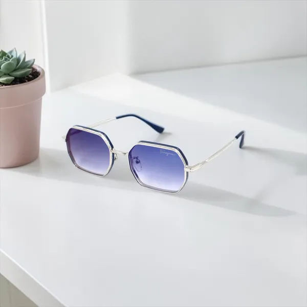 SwamiRaj_EyeWorld_Dual_Metal_Hexagonal_Sunglasses_Titanium_Frame,_Blue_Shaded_Polycarbonate_Lens_with_Blue_Mercury,_UV_Protected_Ideal_for_Men_&_Women_(Fernango_H5585)
