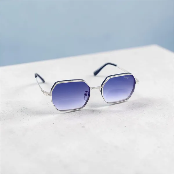 SwamiRaj_EyeWorld_Dual_Metal_Hexagonal_Sunglasses_Titanium_Frame,_Blue_Shaded_Polycarbonate_Lens_with_Blue_Mercury,_UV_Protected_Ideal_for_Men_&_Women_(Fernango_H5585)