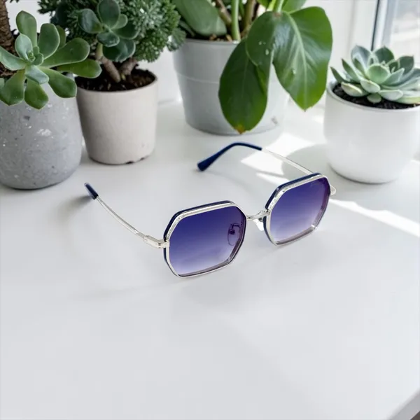 SwamiRaj_EyeWorld_Dual_Metal_Hexagonal_Sunglasses_Titanium_Frame,_Blue_Shaded_Polycarbonate_Lens_with_Blue_Mercury,_UV_Protected_Ideal_for_Men_&_Women_(Fernango_H5585)