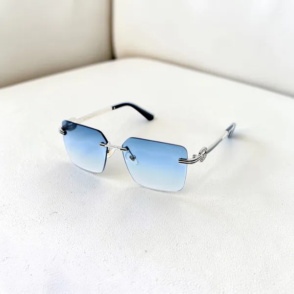 SwamiRaj_EyeWorld_Silver_with_Blue__Square_Rimless_Sunglasses_(Titanium_Frame,_Blue_Shaded_Polycarbonate_Lens,_UV_Protected)_(OW_3168_Silver_with_Blue)