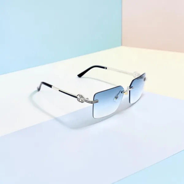 SwamiRaj_EyeWorld_Silver_with_Blue__Square_Rimless_Sunglasses_(Titanium_Frame,_Blue_Shaded_Polycarbonate_Lens,_UV_Protected)_(OW_3168_Silver_with_Blue)