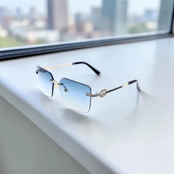 SwamiRaj_EyeWorld_Silver_with_Blue__Square_Rimless_Sunglasses_(Titanium_Frame,_Blue_Shaded_Polycarbonate_Lens,_UV_Protected)_(OW_3168_Silver_with_Blue)