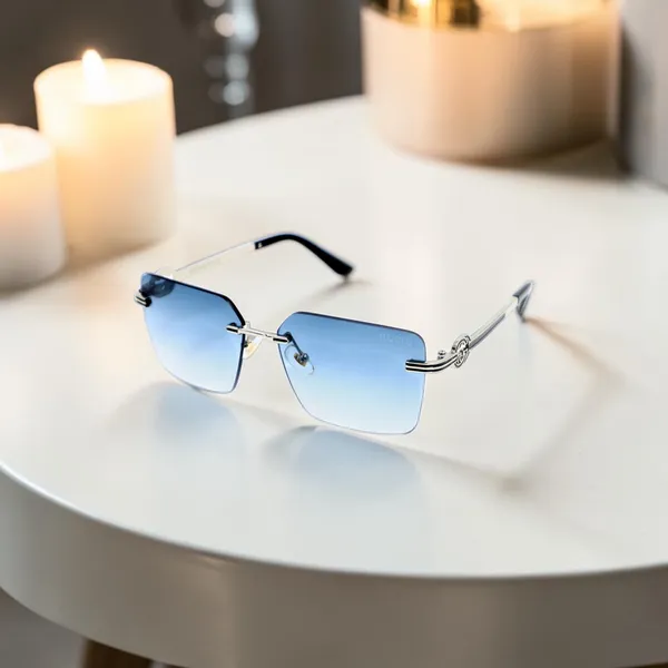 SwamiRaj_EyeWorld_Silver_with_Blue__Square_Rimless_Sunglasses_(Titanium_Frame,_Blue_Shaded_Polycarbonate_Lens,_UV_Protected)_(OW_3168_Silver_with_Blue)