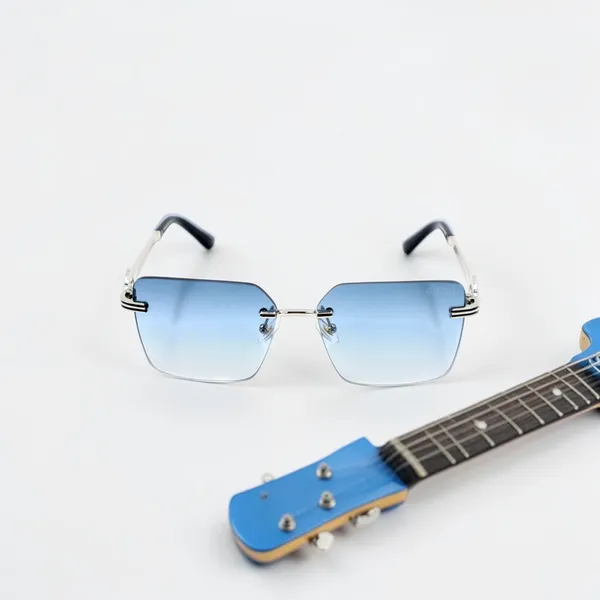SwamiRaj_EyeWorld_Silver_with_Blue__Square_Rimless_Sunglasses_(Titanium_Frame,_Blue_Shaded_Polycarbonate_Lens,_UV_Protected)_(OW_3168_Silver_with_Blue)